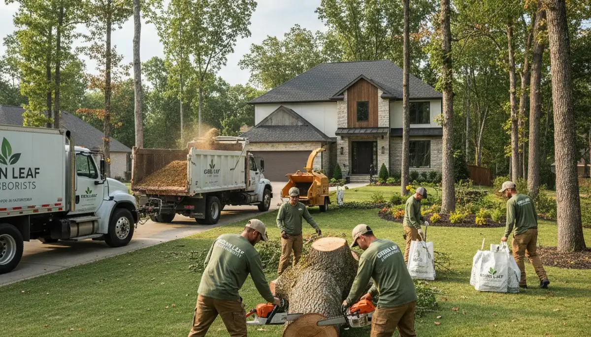 Professional lawn care team mowing green yard in Cincinnati, OH for expert maintenance services