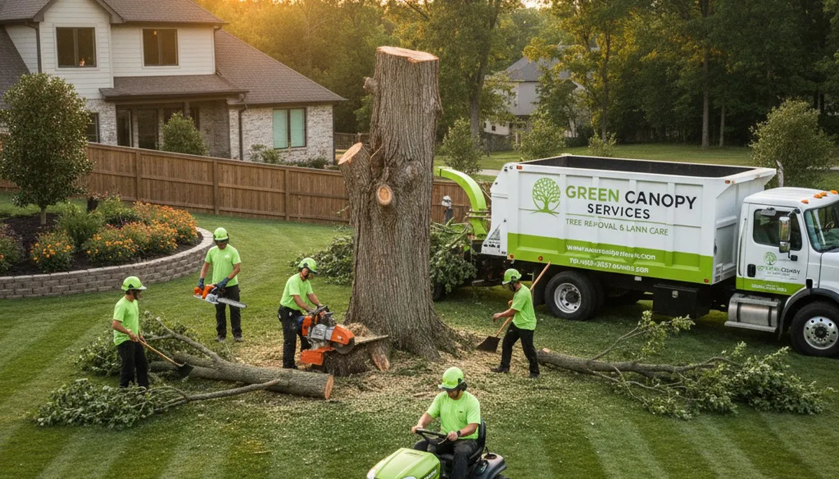 Professional lawn and tree service crew maintaining yard in Cincinnati, OH