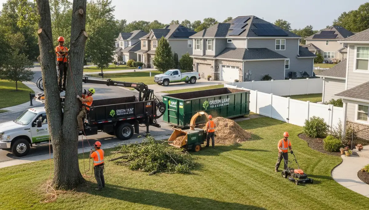 Professional lawn and tree service crew in Cincinnati, OH maintaining healthy residential landscape