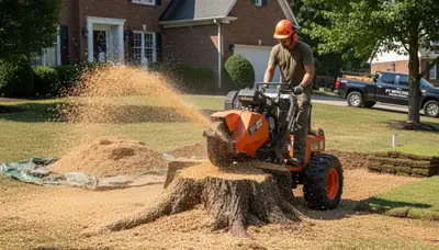 Professional stump grinding service removing tree stump in Ft Mitchell KY near Cincinnati OH yard