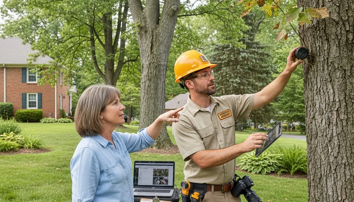 Certified arborist performing tree health assessment in Ft Mitchell KY for Cincinnati OH tree services