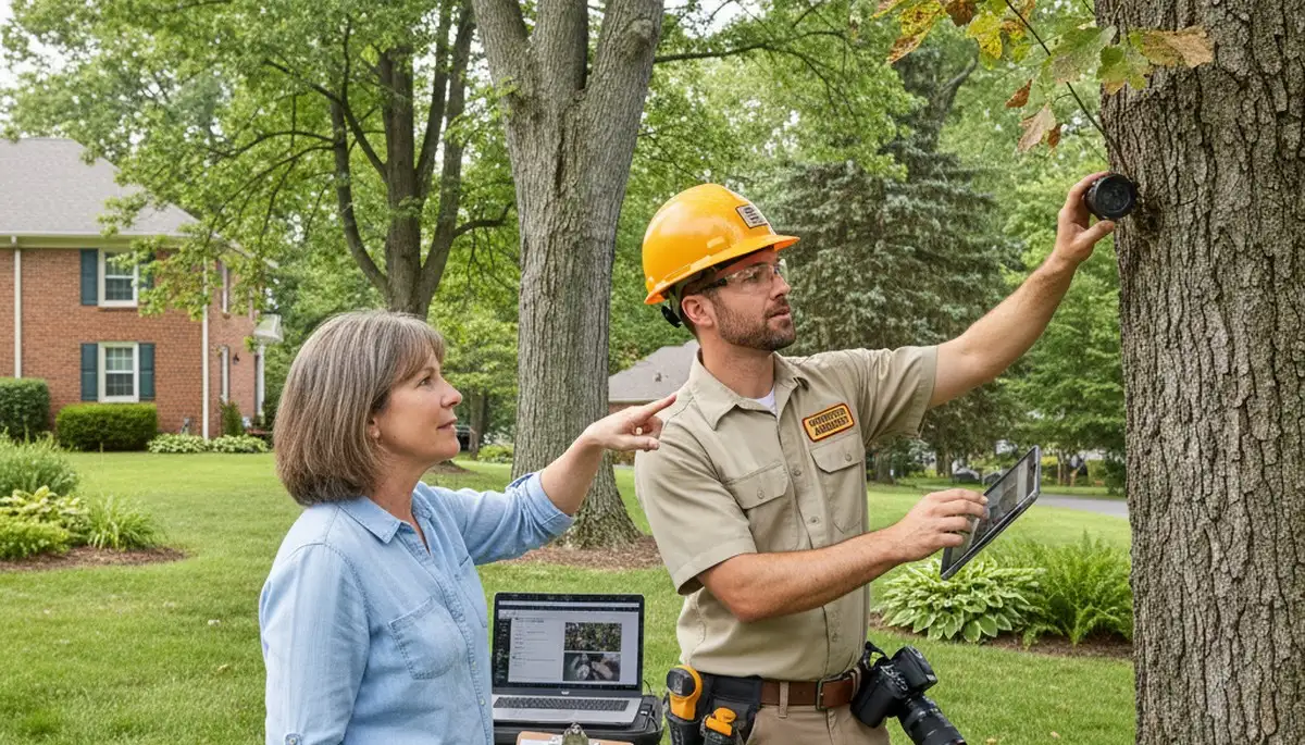 Certified arborist performing tree health assessment in Ft Mitchell KY for Cincinnati OH tree services