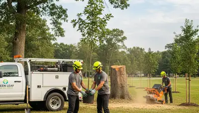 Arborist planting new tree in Cincinnati, OH yard with proper soil preparation and professional tools
