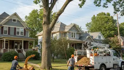 Professional tree removal service crew working safely in Cincinnati, OH neighborhood