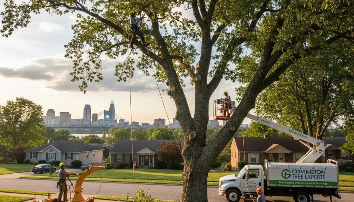 Professional tree removal service in Cincinnati, OH safely cutting and clearing large trees