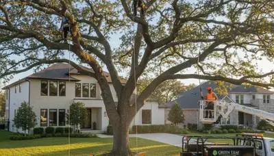 Arborist trimming oak branches in Cincinnati, OH for expert crown shaping and tree health care