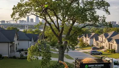 Professional tree removal service in Cincinnati OH safely cutting and clearing large oak tree