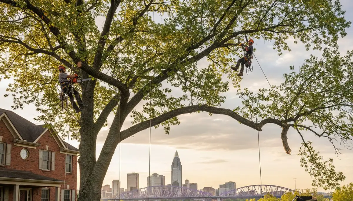 Professional tree removal service in Cincinnati, OH safely clearing large trees for homeowners